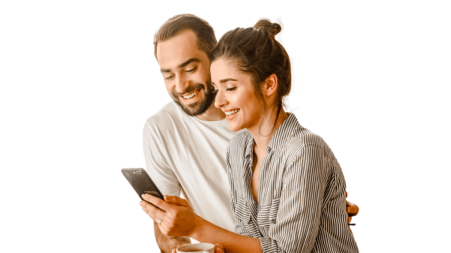 A man and a woman are mobile banking