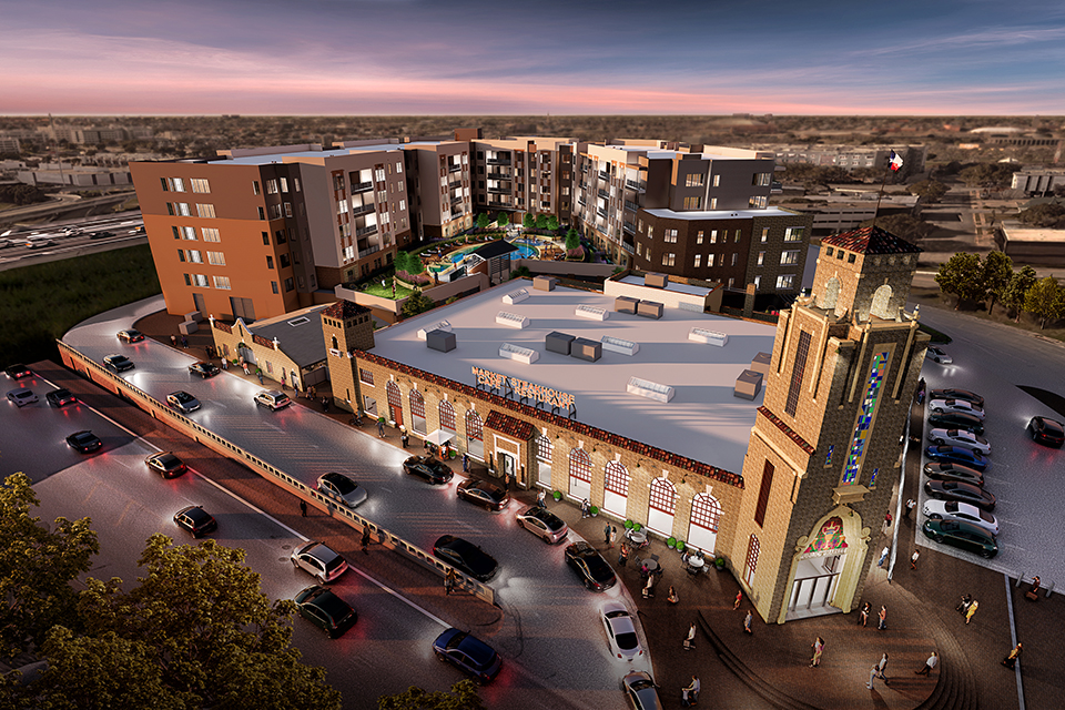 An aerial view of Fort Worth Public Market