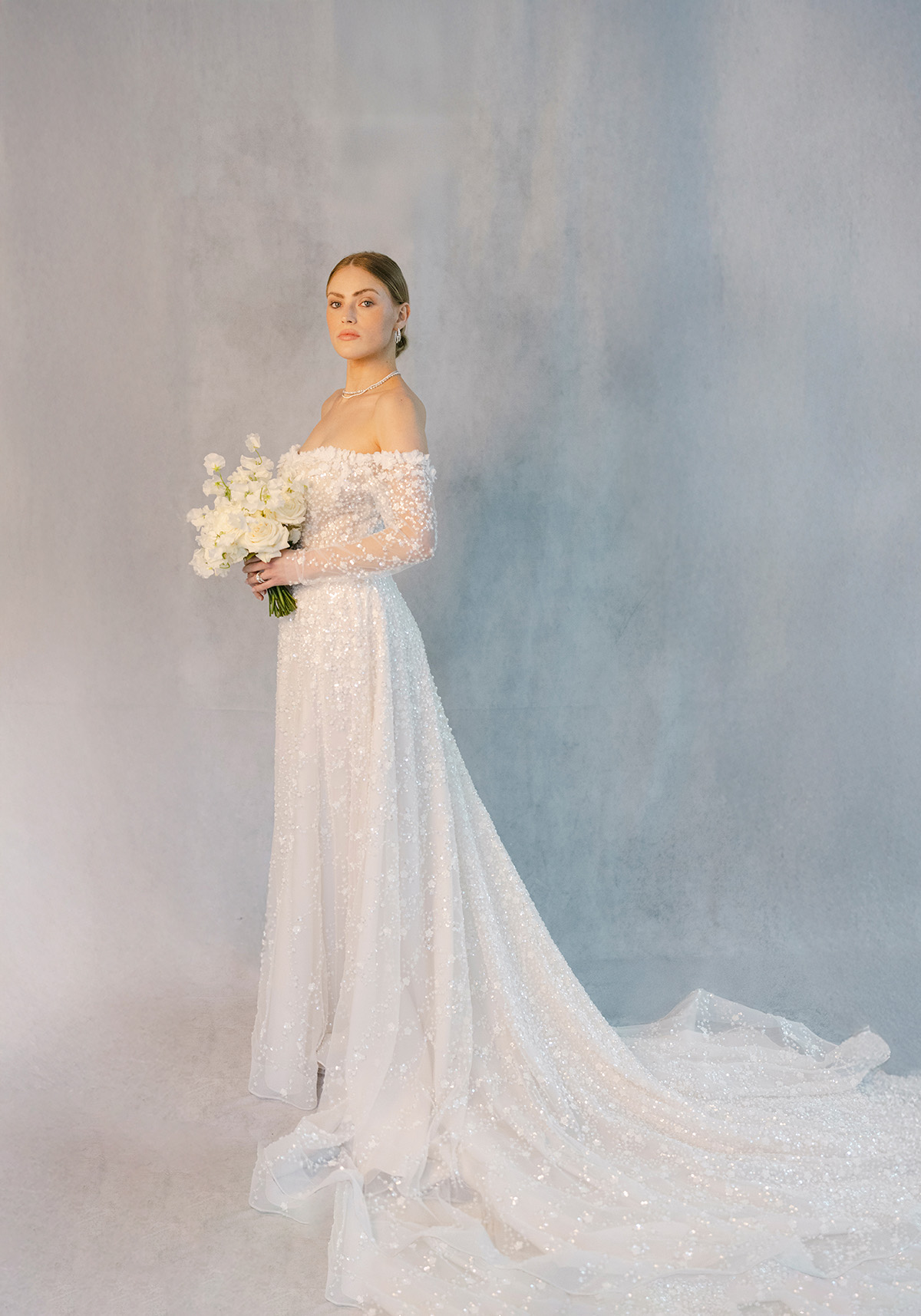 Long sleeved A-line gown