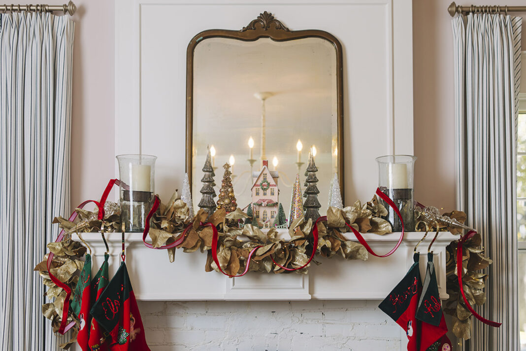 Mantle decorated for Christmas