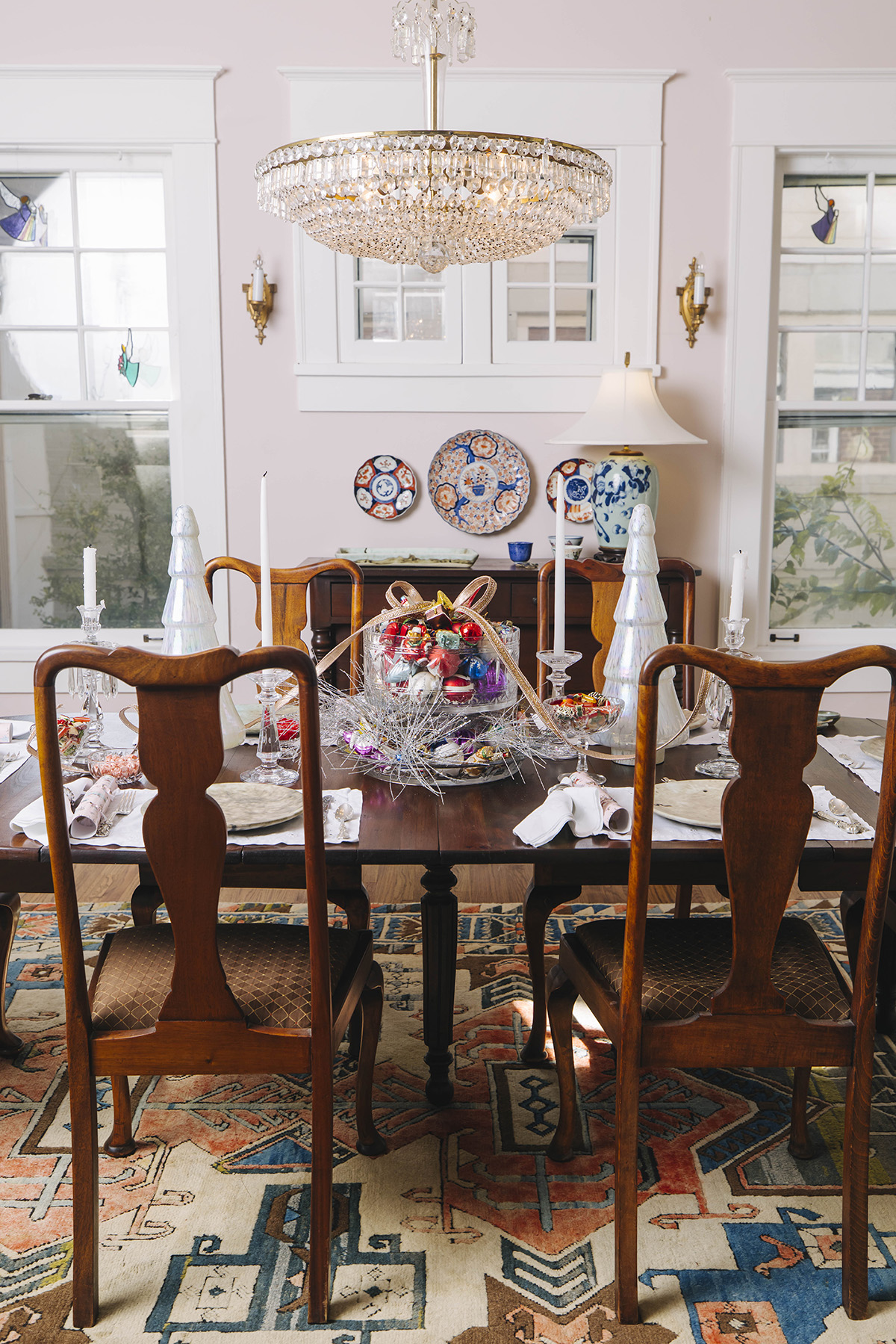 Dining table decorated for Christmas