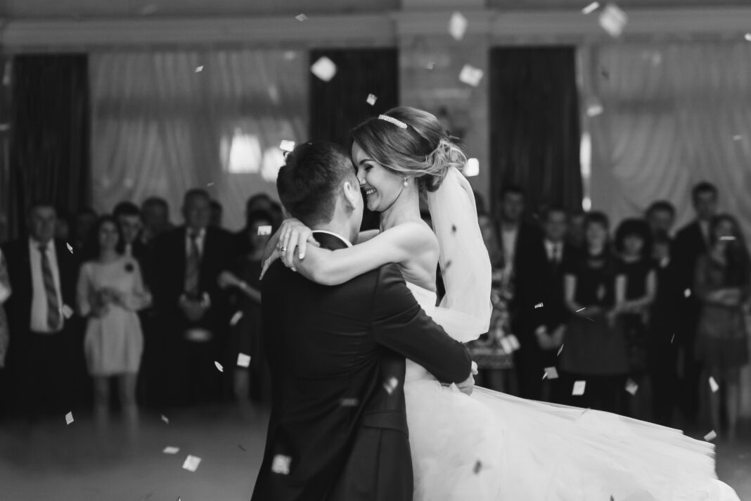 A couple sharing their first dance