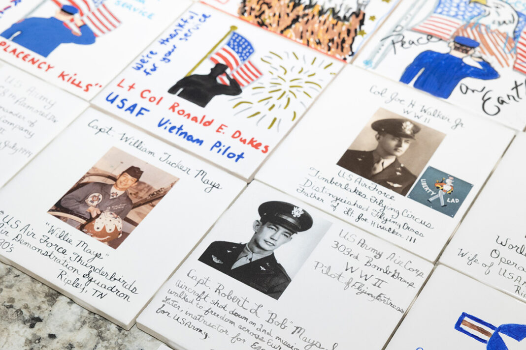 Hand painted tiles honoring service members