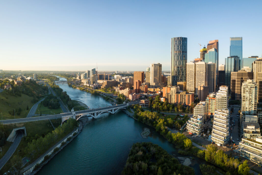 An aerial view of downtown Calgary.