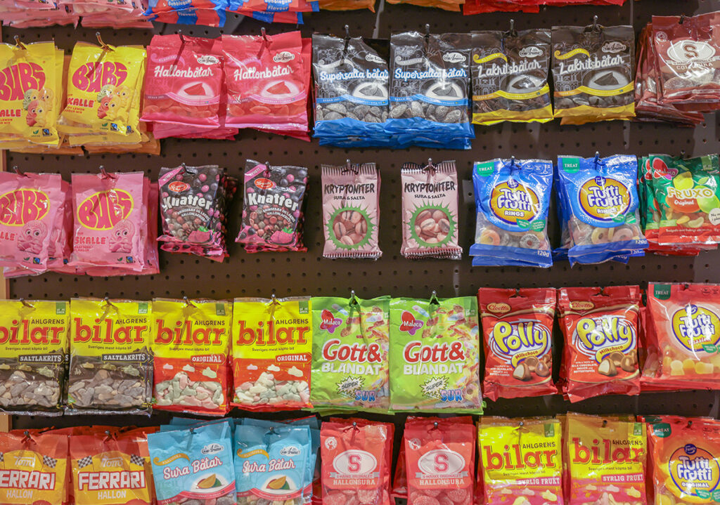 Rows of Swedish candy at Swedish Candy Culture