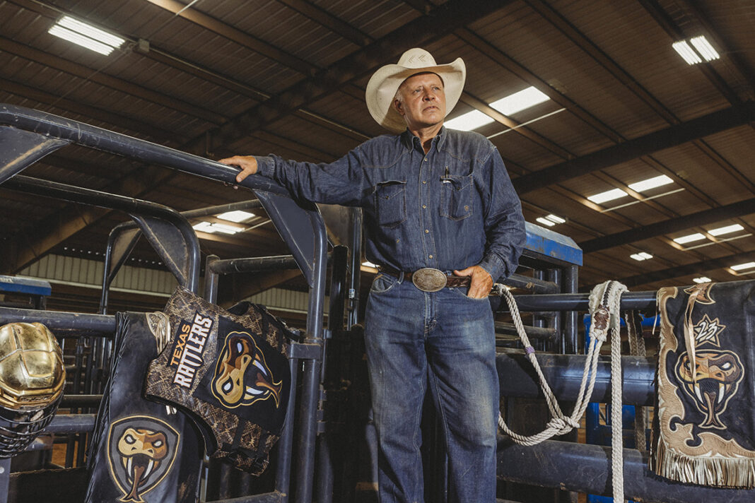 Cody Lambert stands by Texas Rattler attire.